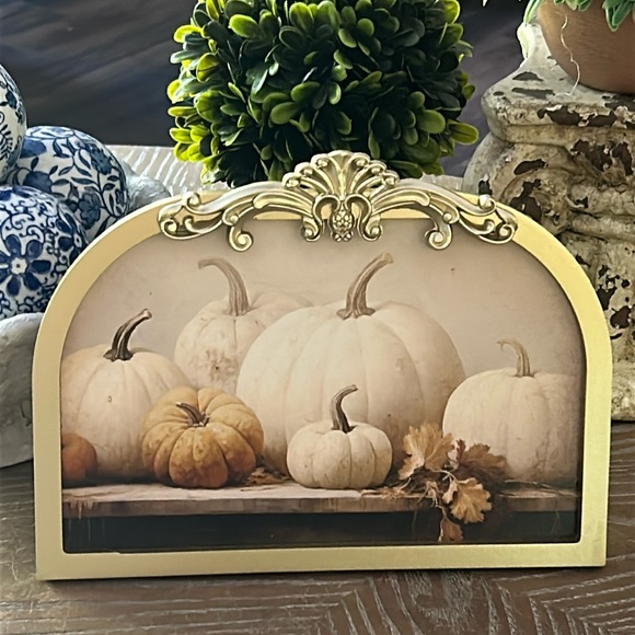 Other - NEW! Vintage Inspired Fall Shabby Chic Ornate Gold Framed Fall Harvest Pumpkin